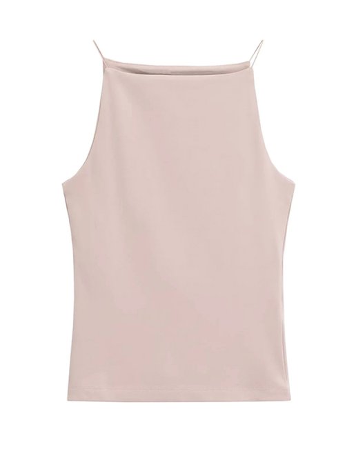 Imagen de Camiseta sin Mangas con Cuello Halter de Color Sólido para Mujer - Chaleco Elegante con Tirantes Finos, Ropa Informal de Moda Veraniega