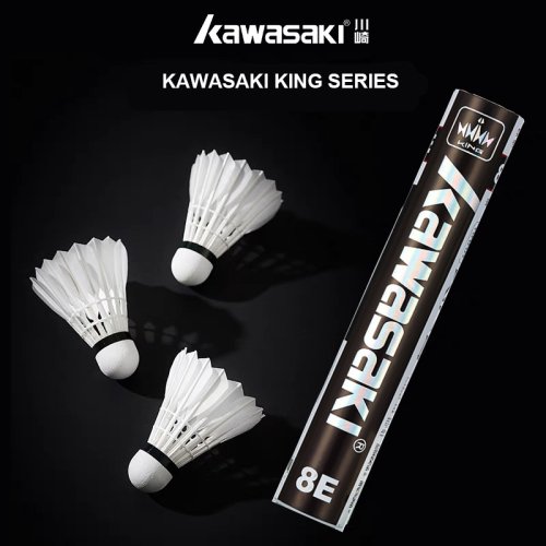 Immagine di Volano da Badminton Kawasaki King 8E in Piuma d'Oca - Confezione da 12 Pezzi per Allenamento e Gioco Professionale