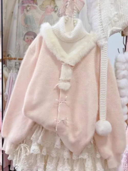 Imagen de Suéter de Punto Kawaii con Cuello Peter Pan y Detalles en Patchwork para Mujer – Moda Japonesa Vintage Y2K con Laço Dulce