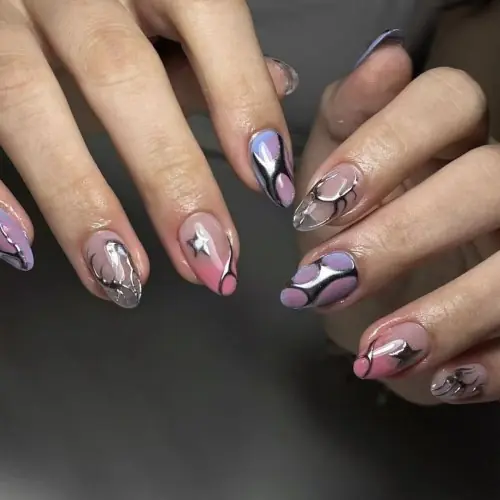 Image de Faux Ongles 3D Métalliques Noirs avec Paillettes - Style Élégant & Facile à Poser