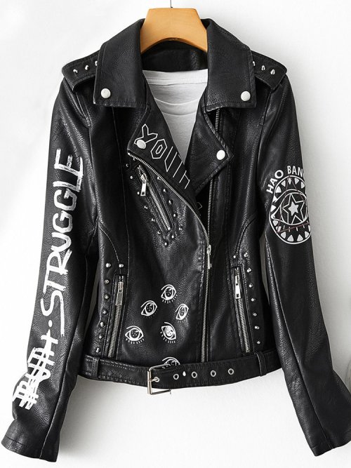 Image de Veste Faux Cuir Femme Graffiti - Style Moto & Décontracté
