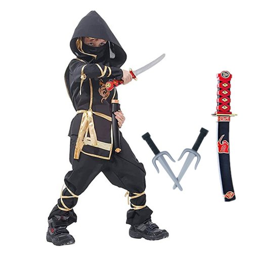 Image de Costume Ninja Noir pour Enfant - Samouraï Japonais avec Accessoires