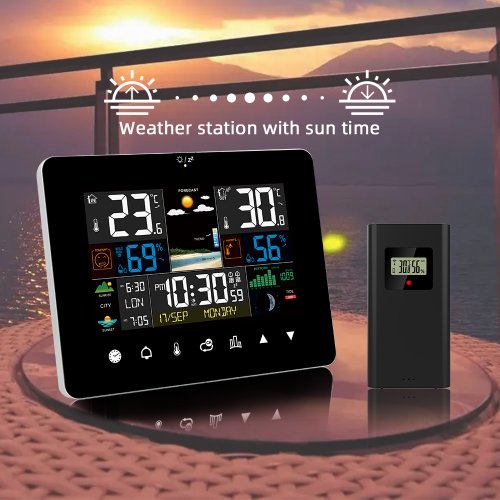 Image of Multifunctional Weather Station Alarm Clock Touch Screen Thermometer Hygrometer Wireless Sensor Sunrise Sunset Hygrothermograph