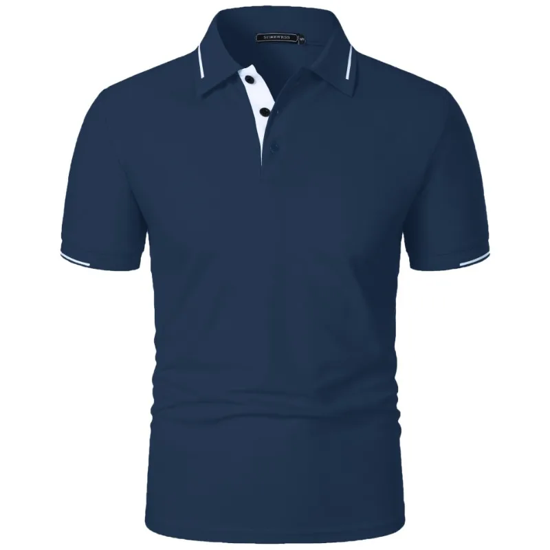 Zdjęcie Męska koszulka polo z krótkim rękawem Summe Button Classic Fit Casual T-Shirts Oversize Pullover Shirts Man Solid Color Lightweight Tops
