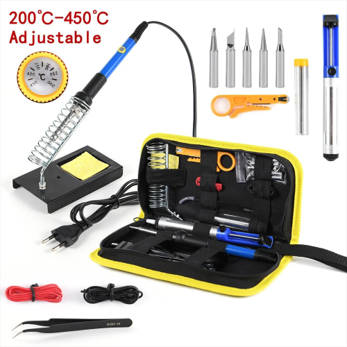 Imagen de Kit de Soldadura Profesional de 15 Piezas con Soldador de 60 W, Temperatura Ajustable, Ventosa, Cable de Estaño y Enchufe UE - Ideal para Reparaciones Electrónicas