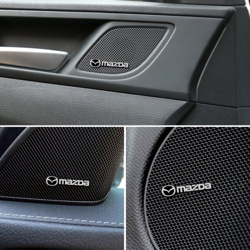 Image of 4-Piece 3D Aluminum Speaker Badge Emblem Stickers for Mazda 2, 3, 6, CX-5 – Premium Stereo Speaker Decals for Car Interior Styling
