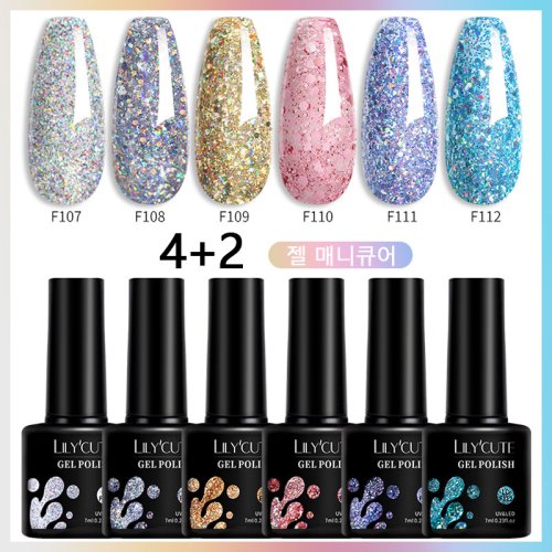 Imagen de Set de 6 esmaltes de uñas en gel semipermanente Lilycute, 7 ml cada uno, con acabado brillante y duradero para una manicura profesional en casa