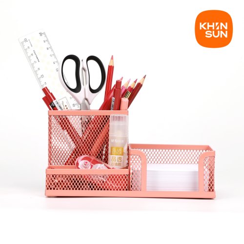 Image of Sturdy Metal Mesh Desk Organizer with Multiple Compartments for Office Supplies and Stationery Storage