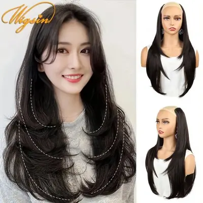 Perruque Synthétique Longue 22 Pouces - Extensions de Cheveux Raides avec Clips