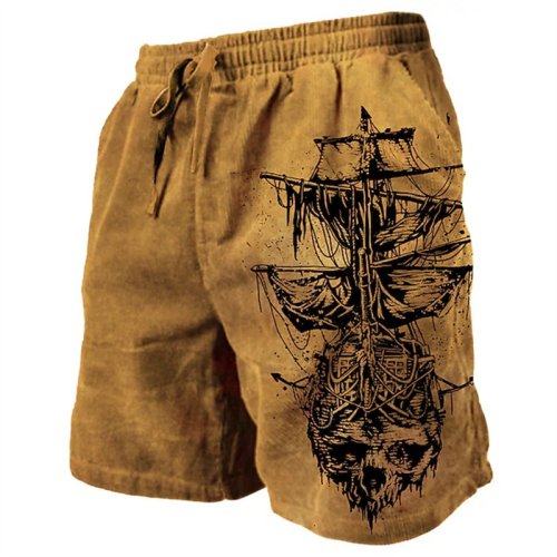 Imagen de Pantalones Cortos de Playa para Hombre con Estampado 3D Retro, Transpirables y con Cordón, Diseño Barco Pirata Fantasma 2024