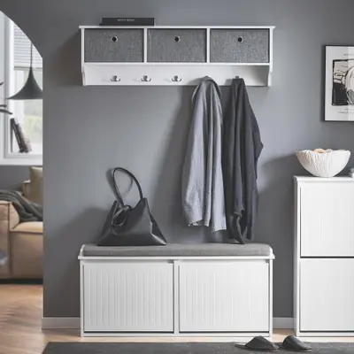 Image de Armoire à Chaussures XL avec Banc et Coussin - 100x46x26 cm
