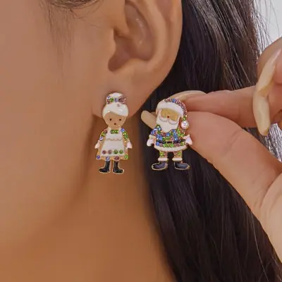 Image de Boucles d'oreilles Noël Vert Nœud Papillon - Pendentif Cloche Wapiti