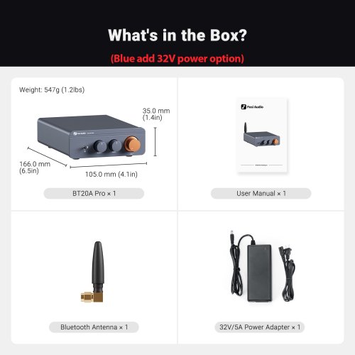 Image of Fosi Audio BT20A Pro TPA3255 Bluetooth Sound Power Amplifier 300W x2 Mini HiFi Stereo Class D Amp Bass Treble For Home Theater