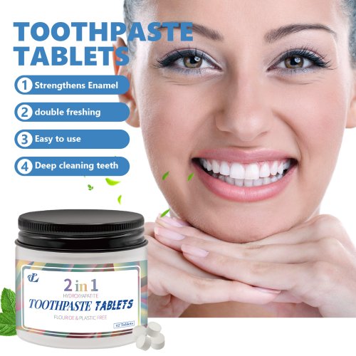 Bild von Natürliche Zahnpasta-Tabletten mit Hydroxyapatit – 62 Stück in praktischer Reisebox zur effektiven Zahnreinigung, Fleckenentfernung und frischem Atem durch Aktivkohle