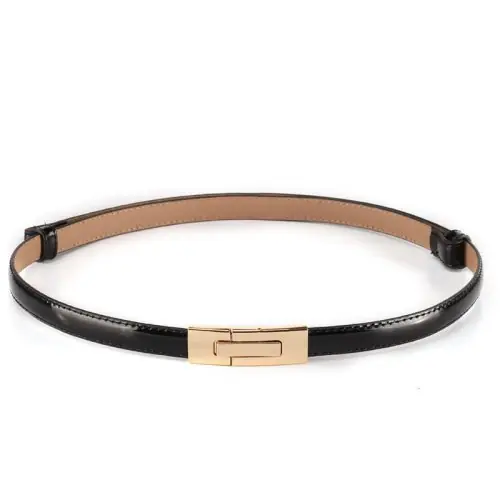 Image de Ceinture Fine en Cuir Noir - Élégance Féminine