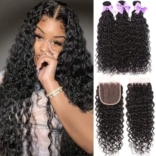 Image de Cheveux Humains Bouclés avec Fermeture Frontale