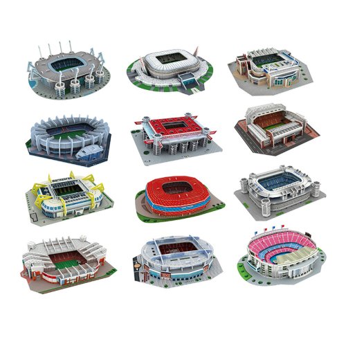 Imagen de Modelo de Estadio de Fútbol Miniatura DIY en 3D con Campo de Juego y Palma, Rompecabezas de Construcción Manual para Decoración de Escritorio