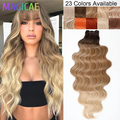 Bild von 30 Zoll Ombre Schokoladenbraun zu Blond 613 – Weiche Körperwellen Bündel aus Natur- und Synthetikhaar, Hitzebeständige Haarverlängerung mit Menschlichem Haaranteil