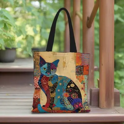 Sac Chat Floral - Tote Bag Élégant & Pratique