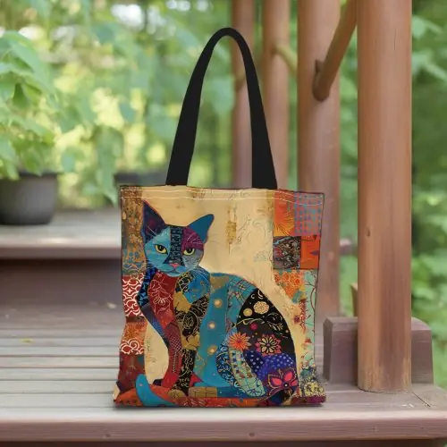 Image de Sac Chat Floral - Tote Bag Élégant & Pratique