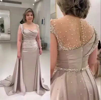 Image de Robe Maman de la Mariée Champagne Paillettes - Grande Taille