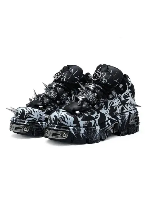 Image de Bottines Gothiques Punk à Rivets - Style Rock & Camouflage