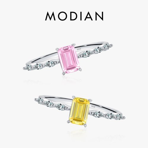 Image of Elegant 925 Sterling Silver Ring with Sparkling Emerald-Cut Pink and Yellow Zirconia – Perfect Wedding or Anniversary Gift for Women