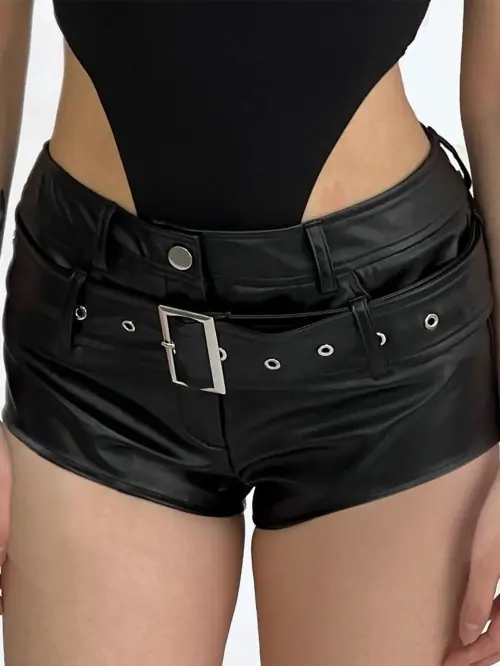 Image de Pantalon Court en Cuir PU Noir - Look Y2K Sexy & Moulant