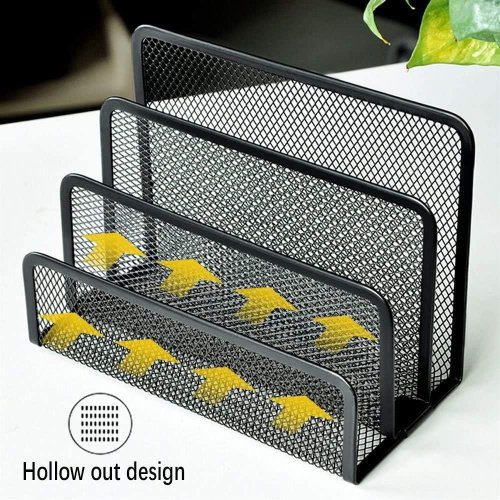 Image of Metal Mesh Desk Organizer with 3 Vertical Compartments – 2-Pack Letter Holder for Office and Home Workstation