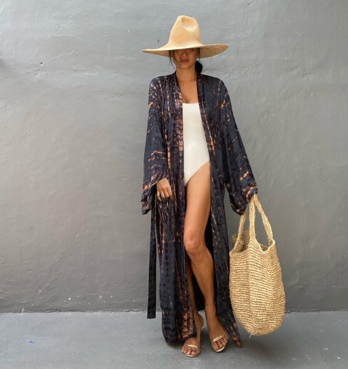 Afbeelding van Boho-stijl Tie-Dye Badpak Cover-Up met Riempje voor Dames – Vrouwelijke Tuniek, Sarong en Kimono voor het Strand