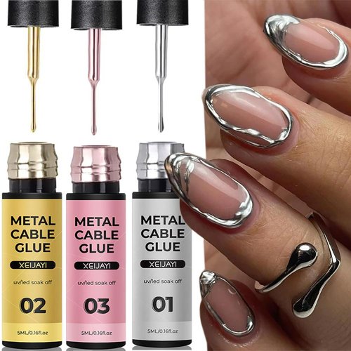 Bild von Natürlicher metallischer Nagelgellack in Silber, Gold und Roségold – Superheller Spiegel-Effekt, 5-8 ml, UV-härtend, halbpermanent für professionelle Nail Art