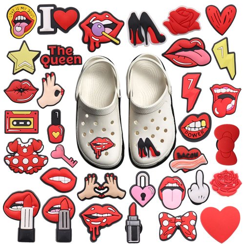 Imagen de Adorno de PVC para Zapatos - Labios, Corazón y Lazo Rojo