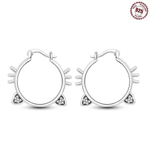 Image de Boucles d'oreilles Créoles Chat Endormi en Argent 925