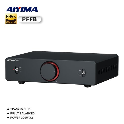 Imagen de Amplificador de Potencia Estéreo Aiyima A20 PFFB con TPA3255, 300W x 2, Entradas XLR y RCA, Diseño Totalmente Equilibrado con Filtro de Paso Alto (HPF) para Audio Hi-Fi de Alta Calidad