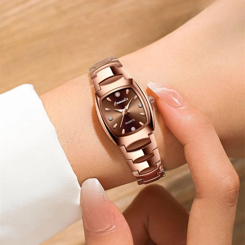 Image of Elegant Rose Gold Quartz Watch for Women with Tungsten and Stainless Steel Band – Classic Luxury Ladies Wristwatch