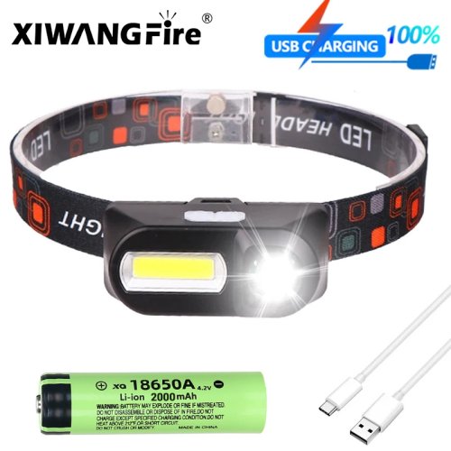 Zdjęcie Potężna Latarka Czołowa COB LED z Akumulatorem 18650 2000mAh – Wodoodporna, Jasna i Przenośna Latarka do Kempingu, Jazdy na Rowerze i Pracy w Ciemności