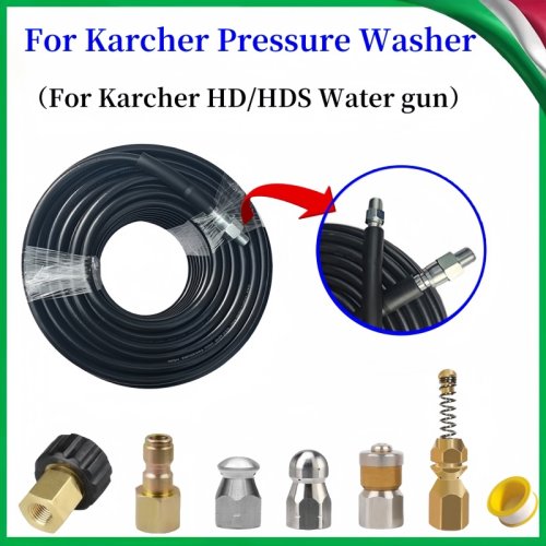 Imagen de Manguera de Limpieza de Drenajes con Boquilla para Alcantarillado, Accesorio de Alta Presión Compatible con Pistolas de Agua Karcher HD y HDS