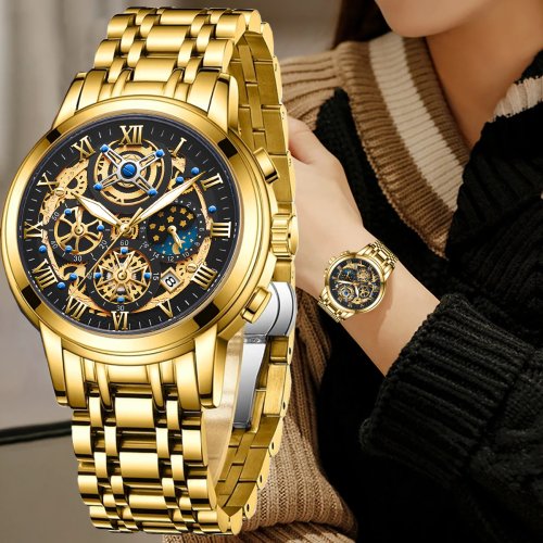 Image of Elegant Gold Women's Watch 2024 – Luxury Waterproof Sport Quartz Chronograph Timepiece for Fashion-Forward Ladies