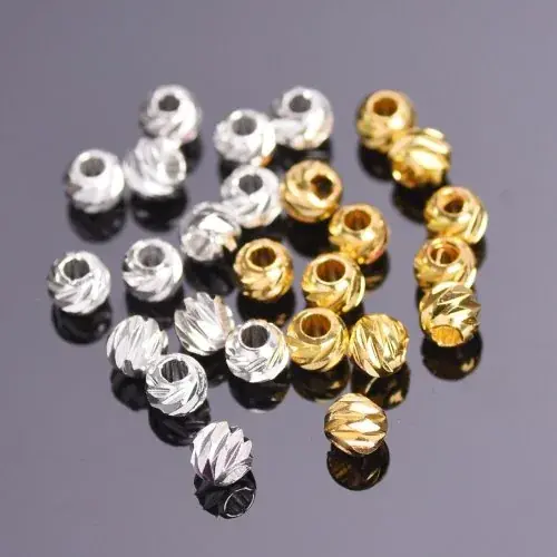 Image de Perles Sculptées Or & Argent - 3 à 8mm