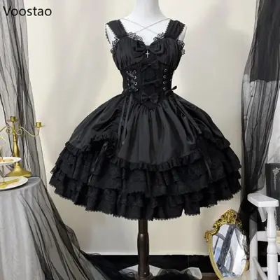 Image de Robe Gothique Lolita Vintage Punk - Style Princesse avec Nœud Métallique