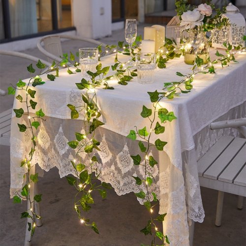 Afbeelding van Kunstmatige Groene IJsvijver Lichtslingers met Warm Witte Fairy Lights – Decoratieve Bladrank voor Bruiloft, Kerst, Thuis, Kamers, Muur en Kransen