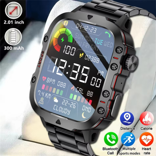 Imagen de Reloj Inteligente para Deportes al Aire Libre con Pantalla HD de 2.01 Pulgadas, Linterna LED y Altavoz Bluetooth - Ideal para Hombres y Mujeres