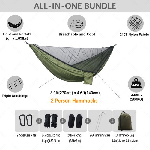 Afbeelding van Naturehike Ultralichte 2-Persoons Hangmat met Klamboe en Schommel – Compleet Buitenmeubilair Set voor Volwassenen