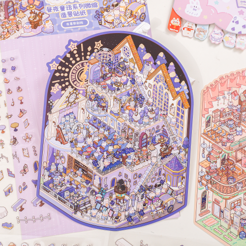 Image of 3D Cartoon Castle Town Landscape Sticker Scene DIY Toy for Kids – Creative Scrapbook & Craft Game Set for Birthday Gifts and Festivals