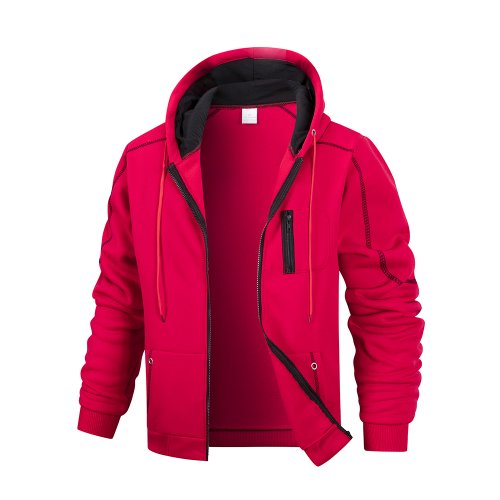 Zdjęcie Męska sportowa bluza z kapturem na zamek błyskawiczny jednokolorowa bluza kardigan dla mężczyzn odzież sportowa Slim Fit casualowa kurtka