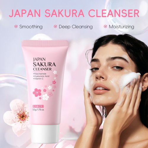 Immagine di Laikou Sakura Detergente viso per pulizia profonda dei pori, controllo dell'olio, idratante, illuminante, delicato per tutti i tipi di pelle, 50 g