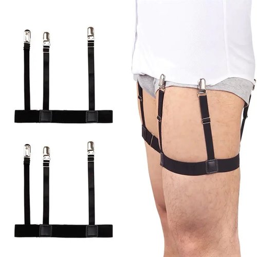 Image of Premium Men's Shirt Stay Belt with Non-Slip Locking Clips – Adjustable Thigh Suspenders for Uniforms & Formal Wear