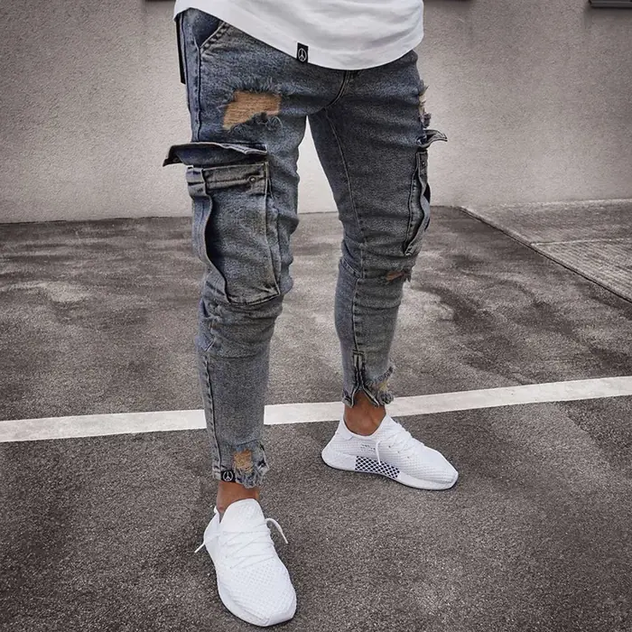 Image de Jeans Homme Crayon Vintage - Taille Moyenne, Poche & Fermeture Éclair