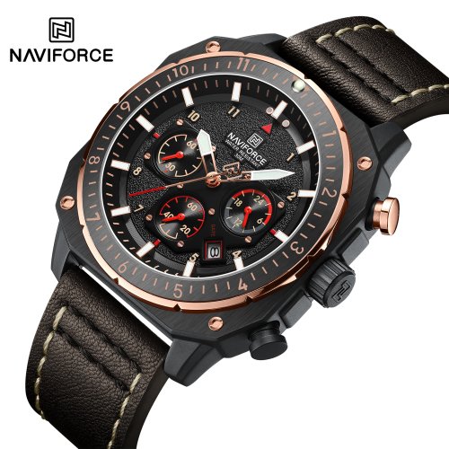 Bild von NAVIFORCE Sport-Multifunktions-wasserdichte Uhren für Herren, modisches Leder, Luxusmarke, Quarz, analog, leuchtend, quadratisch, Armbanduhr