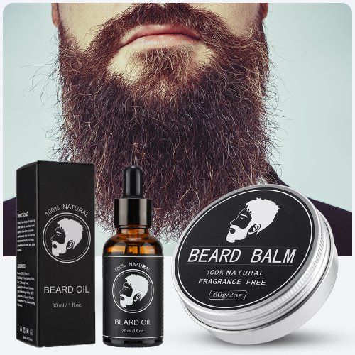 Imagen de Kit Completo Natural para el Crecimiento de Barba en Hombres: Bálsamo, Cera, Aceite Hidratante y Crema Profesional para un Peinado Elegante y Saludable